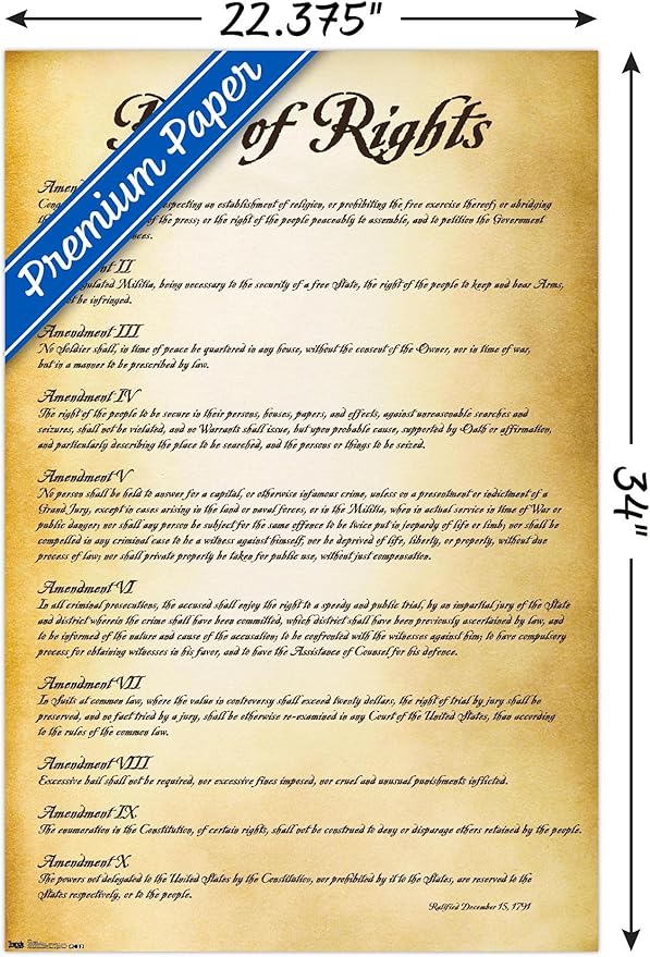 Trends International The United States of America - Bill of Rights Wall Poster, 22.375" x 34", Premium Poster & Clip Bundle