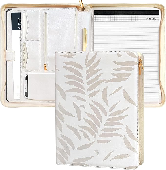Padfolio for Women, Leather Zipper Binder, Beige Portfolio Organizer, Design Zipper Padfolio, Aesthetic Portfolio Binder, Laptop Portfolio Organizer Case, Folder Organizer, Portfolio for Ipad