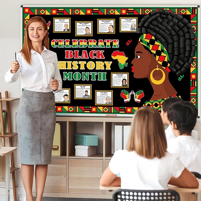 3D Black History Month Bulletin Board Set Famous African American Classroom Decoration Motivational Cutouts Black History Bulletin Board Border for School Classroom Home Party Chalkboard Wall Decor