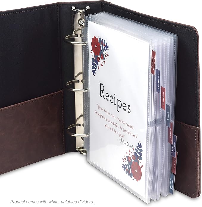 Samsill Junior 8 Tab Recipe Dividers, Recipe Sleeves, Sheet Protector Dividers with Tab Inserts, Clear, Super Heavyweight, Top Loading, 3 Hold Punched, Fits 8x9 Inch Mini Recipe Binders, Archival Safe