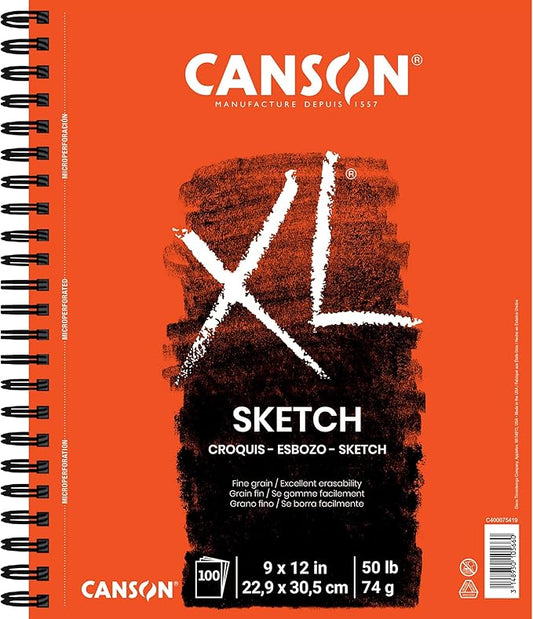 Canson XL Series Paper Sketch Pad for Charcoal, Pencil and Pastel, Side Wire Bound, 50 Pound, 9 x 12 Inch, 100 Sheets