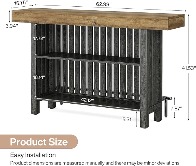 Tribesigns Bar Table with Storage Shelf, 63-Inch Large Mini Pub Table with Footrest, 2-Tier Modern Coffee Bar Cabinet Counter Height Table for Home Kitchen, Bistro, Dining Room, Living Room