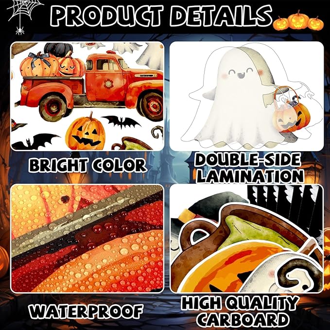 Justforjoyful Halloween Bulletin Board Set Vintage Ghost Evil Pumpkin Bat Bulletin Board Happy Halloween Cutouts Classroom Wall Decor for School Home Chalkboard Fall Party Supplies