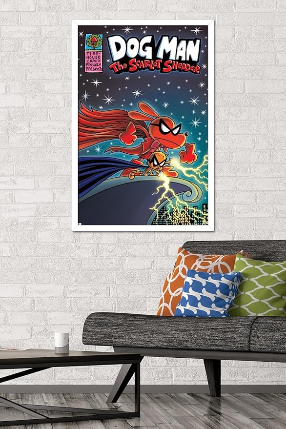 Dog Man - The Scarlet Shedder Wall Poster, 34L" x 22.4W", White Framed Version