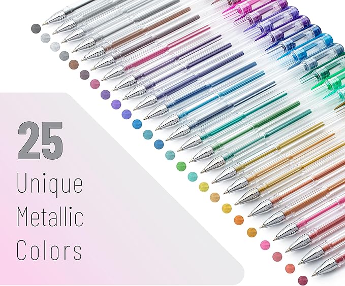 Mr. Pen- Metallic Gel Pens, 25 Unique Metallic Colors, Gel Pens for Adult Coloring Book