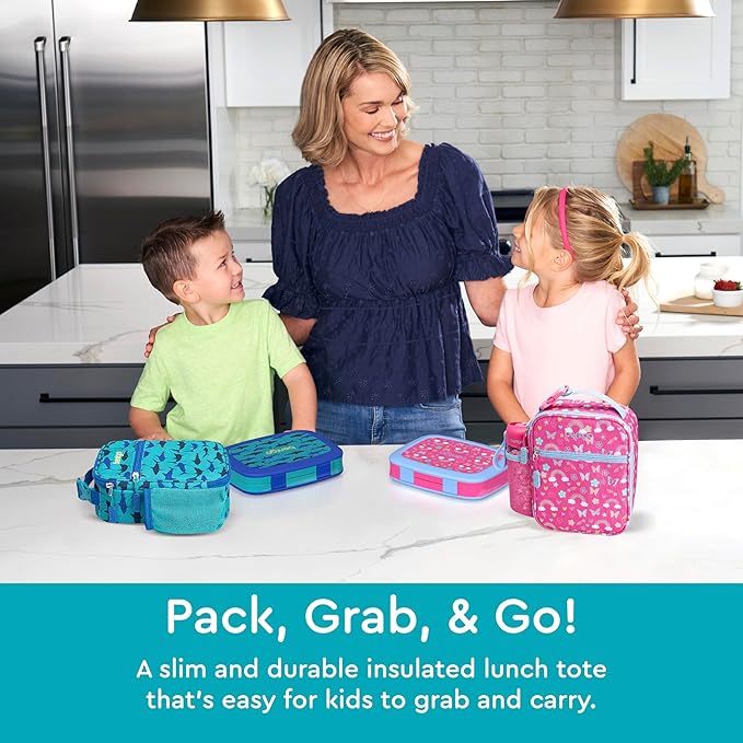 Bentgo® Kids Insulated Lunch Tote - Water-Resistant, Reusable, Lightweight & Durable Lunch Bag with Water Bottle Holder & Mesh Pocket, Fits Lunch Box & Water Bottle - Ideal for Ages 3+ (Sharks)