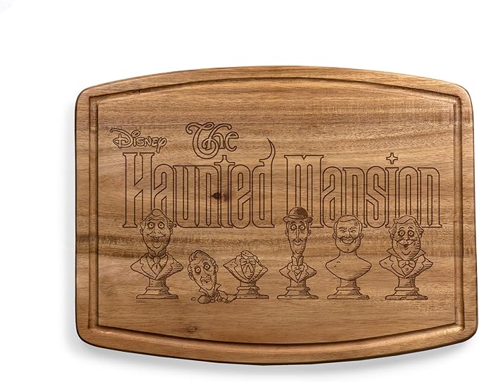 PICNIC TIME Disney Haunted Mansion Busts Ovale Acacia Cutting Board Serving Board Charcuterie Cheese Board with Juice Groove Spooky Kitchen Decor Gift, (Acacia Wood)