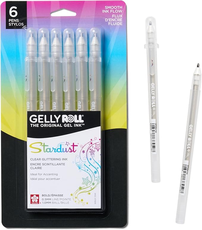 SAKURA 57906 6-Piece Gelly Roll Stardust Gel Pen Set, Bold, Clear