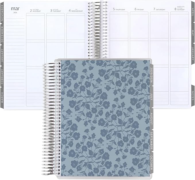 Erin Condren 12-Month Spiral Life Planner (Jul 2025 - Jun 2026), 7”x9” Weekly and Monthly Planner, 80 Lb. Text Weight Paper, Bouquet Wallpaper Covers, Minimal Theme, Vertical Layout, Platinum Coil