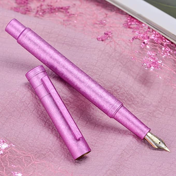 Hongdian 1851 Forest Fountain Pen Pink Ice Flowers, Extra Fine Nib Classic Design with Converter and Metal Pen Case