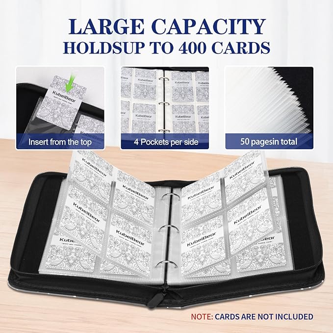 Card Binder – 400 Capacity, Zippered Trading Card Holder for MTG, Sports & Collectible Cards – Acid-Free, Durable & Travel-Friendly Storage (Red Football, 4 Pocket)