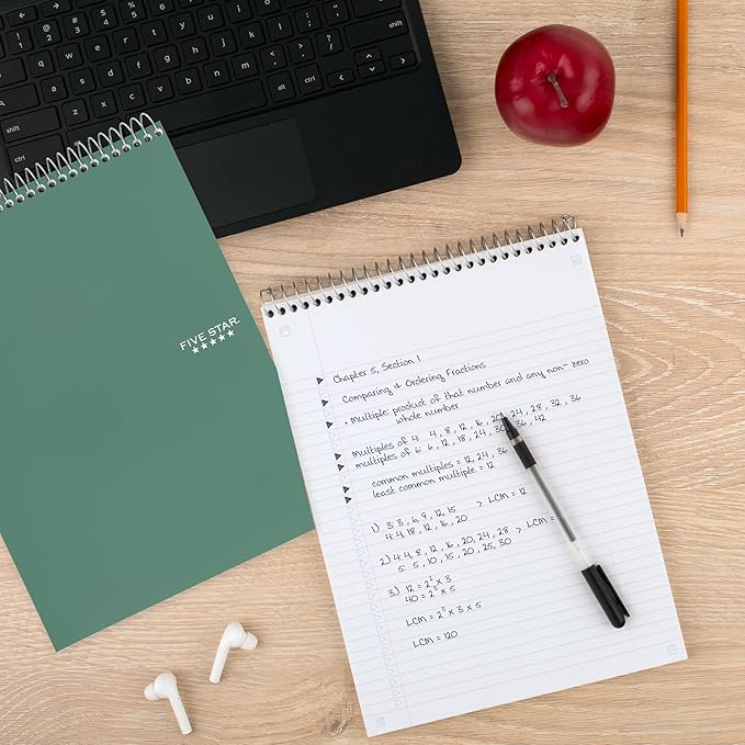 Five Star Top Spiral Notebook + Study App, 1 Subject, College Ruled Notepad, 8-1/2" x 11", 100 Sheets, Fights Ink Bleed, Water Resistant Cover, Seaglass Green (820058C-ECM)