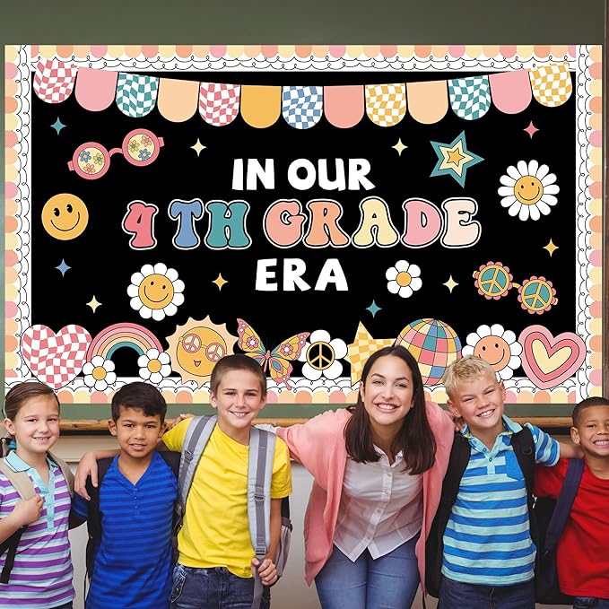 Welcome Back to School Bulletin Board In Our Grade Era Classroom Decorations Retro Groovy Motivational Bulletin Board Set Cutout for School Office Chalkboard Whiteboard Wall Window Door Decor Supplies