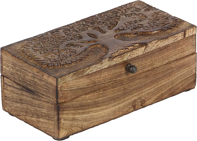 Deco 79 Mango Wood Floral Handmade Decorative Box Decorative Keepsake Boxes with Hinged Lid, Set of 3 Storage Boxes 8", 10", 12"W, Brown