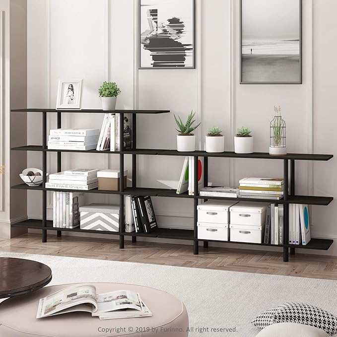 Furinno Turn-N-Tube 3-Tier Wide Display Shelf, Espresso/Black