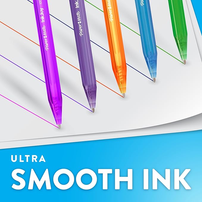Paper Mate InkJoy 100RT Retractable Ballpoint Pens, Medium Point, Blue, Box of 12