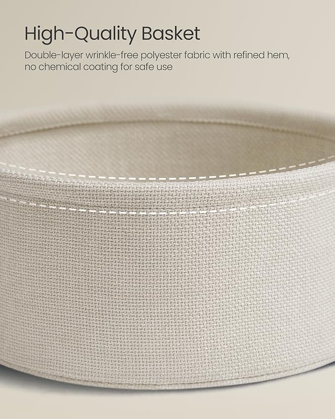 VASAGLE LILEA Collection - Side Table with Charging Station, Round End Table with Fabric Basket, Nightstand with USB Ports, for Living Room, Bedroom, Modern, Cream White ULET228N01