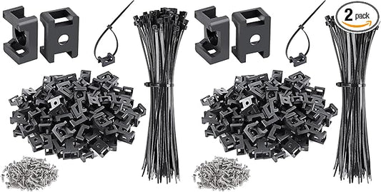XHF 100 Pcs Cable Zip Tie Saddle Type Mounts Base with 100 Pcs 8" Cable Ties and 100 Pcs Tapping Screw, Wire Cable Clips Organizer Holders Clamps Black (Pack of 2)