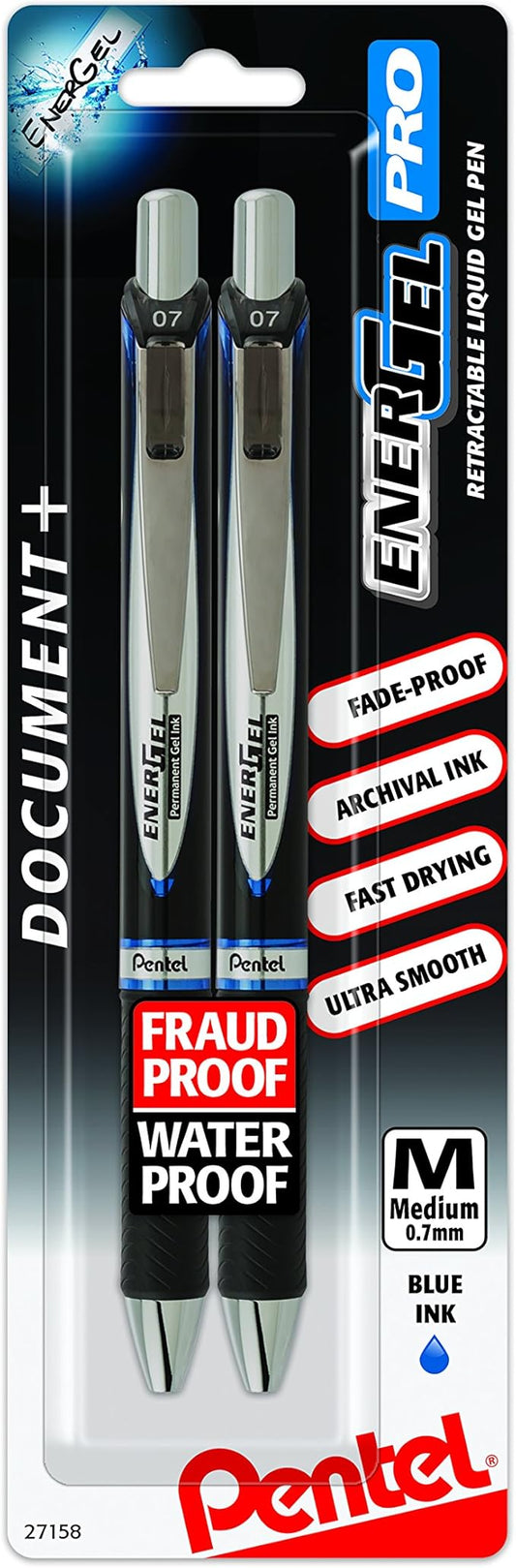 Pentel EnerGel Pro Permanent Gel Ink Pen, 2 Pack