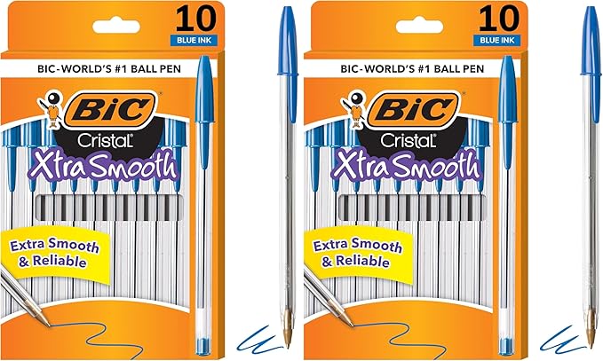 BIC Ballpoint Pen, Medium Point, Blue | Cristal Xtra Smooth | 1.0mm | 10-Count | Pack of 2