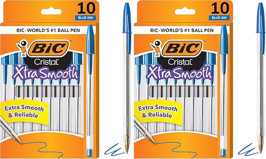 BIC Ballpoint Pen, Medium Point, Blue | Cristal Xtra Smooth | 1.0mm | 10-Count | Pack of 2