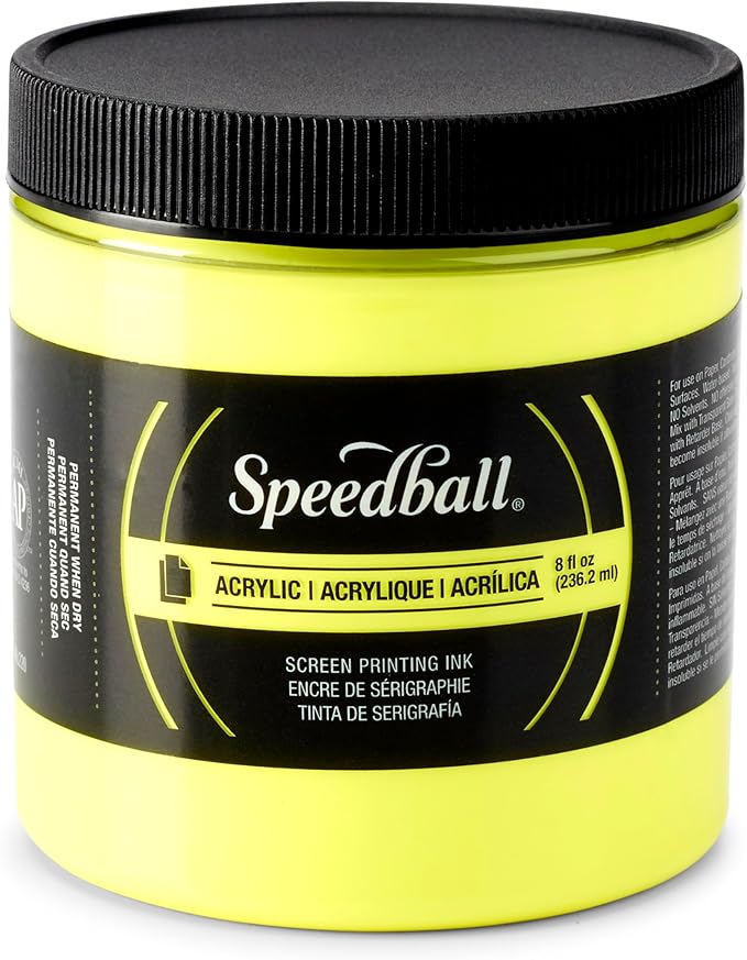 Speedball 046217, 46217, Acrylic Screen Printing Ink, 8 Fl Oz. 237 ml, Fluorescent Yellow