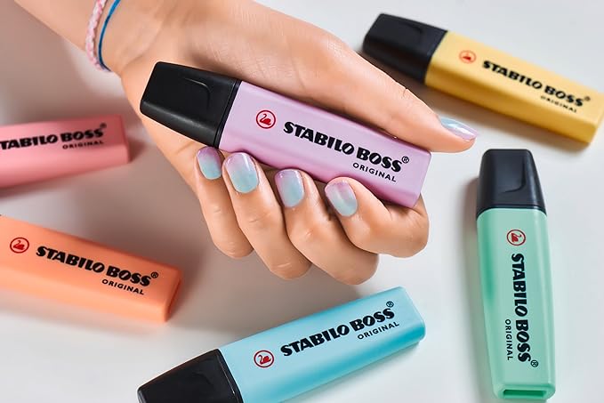 STABILO Highlighter BOSS ORIGINAL Pastel - Pack of 4 - Hint of Mint, Pink Blush, Lilac Haze, Touch of Turquoise, Chisel Tip