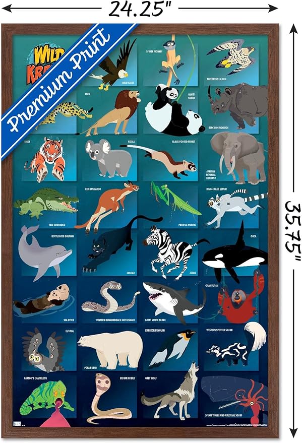 Wild Kratts - Grid Wall Poster, 34L" x 22.4W", Mahogany Framed Version