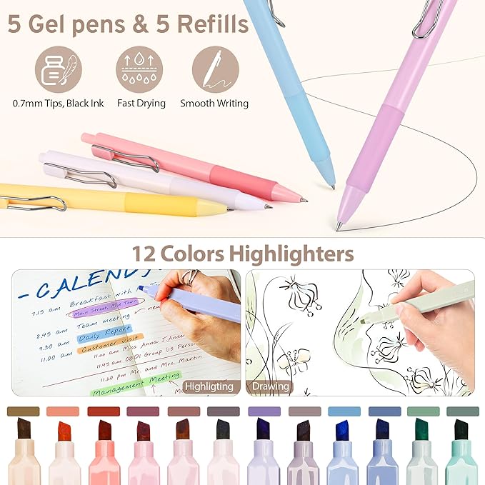 62PCS Aesthetic Stationery Set with Pencil Case, No Bleed Highlighters, Gel & Erasable Pens, Mechanical Pencils, Refills, Cute Supplies for Note Taking, Journaling & Bible Study, Green
