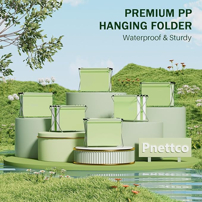 Green Hanging File Folders, 2" Expandable Green File Folders Hanging, Hanging Folders, Expanding Hanging File Folder, Plastic Hanging Files Folders with Tabs & Expandable Bottom, Lette Size, 12 Pack