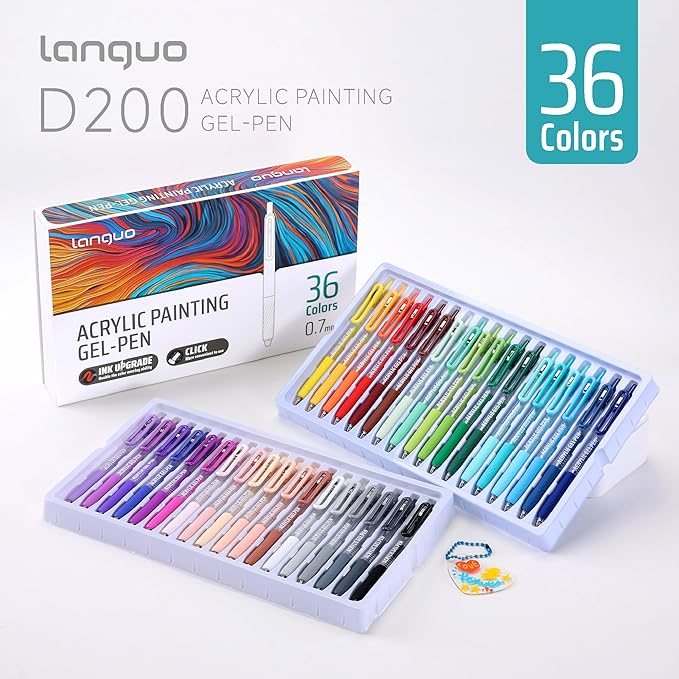 Acrylic Gel Pens for Coloring, 36 Colors Click Acrylic Paint Pens Set with 0.7mm Tip for Adult Coloring, Colored Gel Pens for Black Paper, Rock, Glass, Fabric, DIY and Art Crafts Supplies
