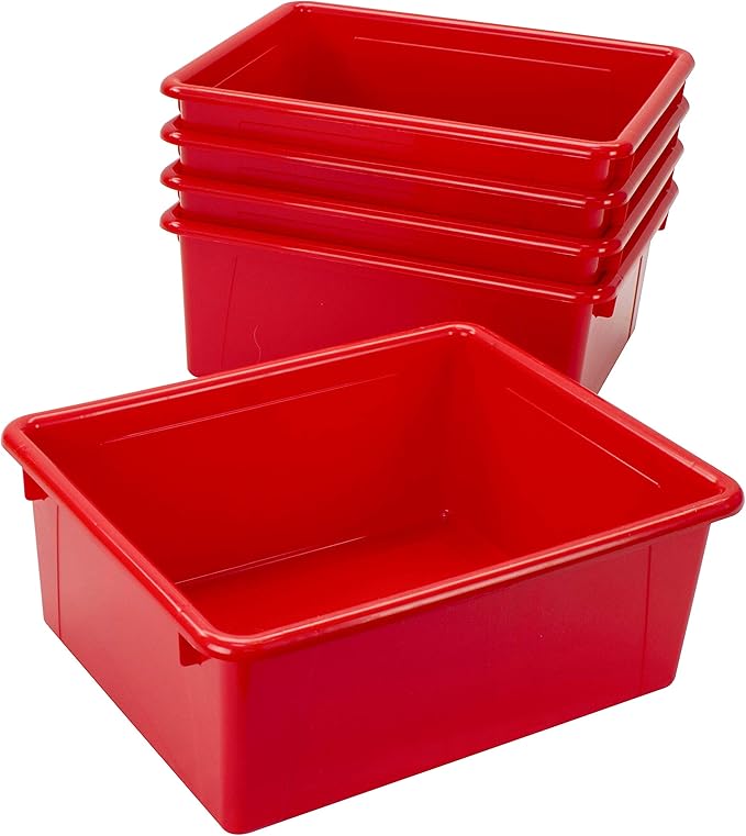 Storex Letter Size Deep Storage Tray – Organizer Bin for Classroom, Office and Home, Red, 5-Pack (62525U05C)