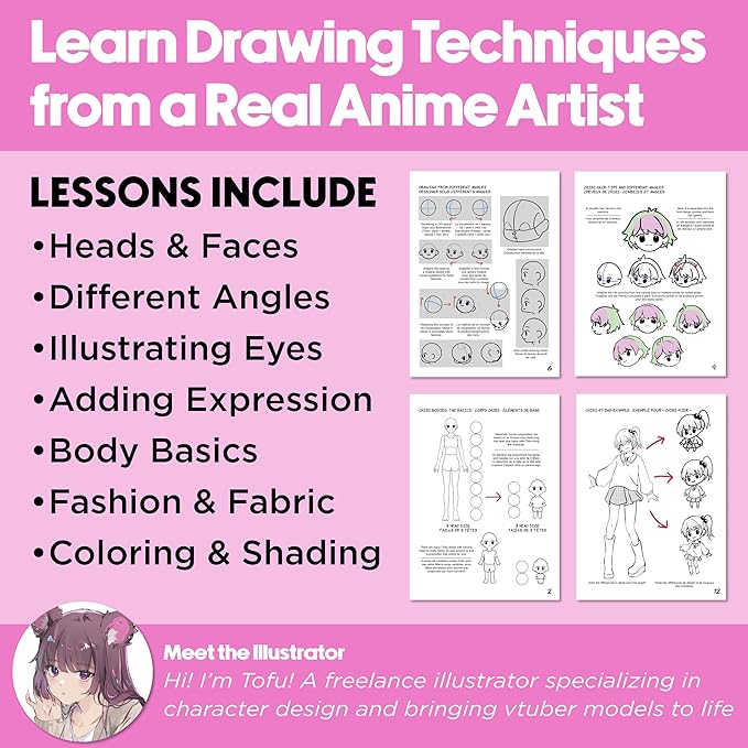 Faber-Castell Anime Drawing Kit: Chibi Edition | Step-by-Step Instruction Book with 20 Practice Pages, Color Pencil Set & Drawing Supplies for Kids, Easter Basket Stuffers (1 Book)