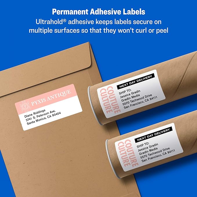 Avery Printable Shipping Labels, Sure Feed Technology, 3-1/3" x 4", White, Laser/Inkjet Printable, 60 Blank Mailing Labels (15264)