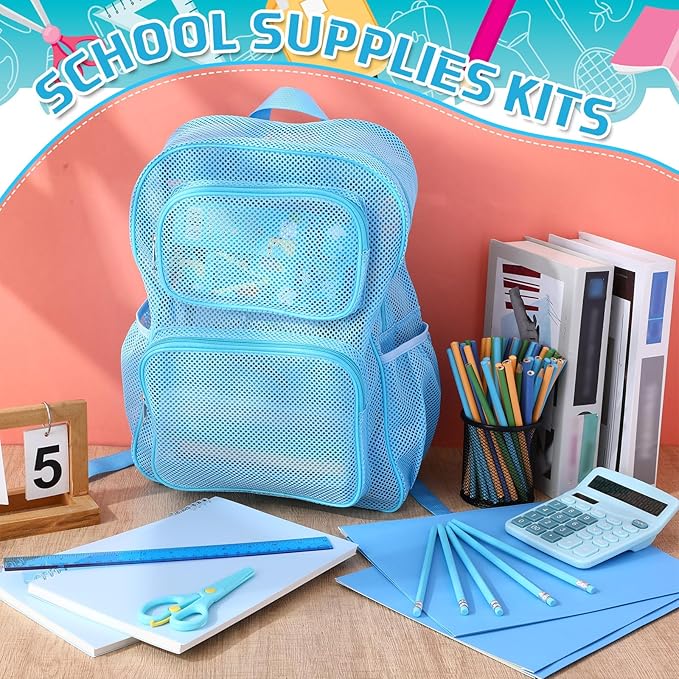 13 Piece Operation Christmas Bulk Item, 17" Mesh Backpack Semi Transparent Heavy Duty, Notebook for Holiday Donation(Blue)