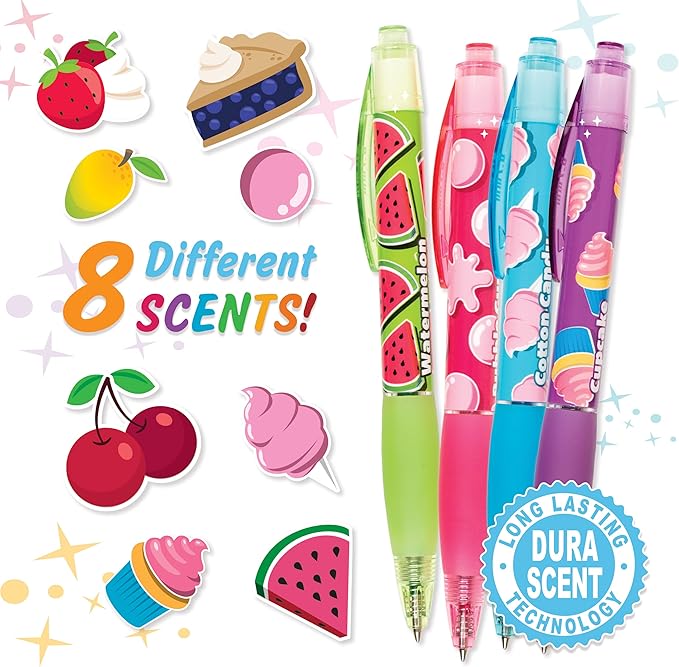 Scentco Glitter Gel Smens (2 Pack) - Gourmet Scented Pens, Colored Glitter Gel Ink, Medium Point, 8 Count