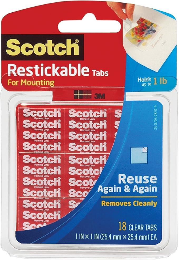 Scotch Restickable Tabs, 1 x 1 Inches, 18 Squares, 2-PACK