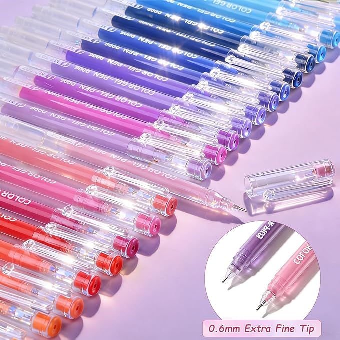 Gel Pens For Coloring, 45 Colors Gel Colored Pens Marker for Adult Coloring Books, 0.6mm Fine Point Pens for Black Paper, Writing, Journaling, Drawing, Art Supplies