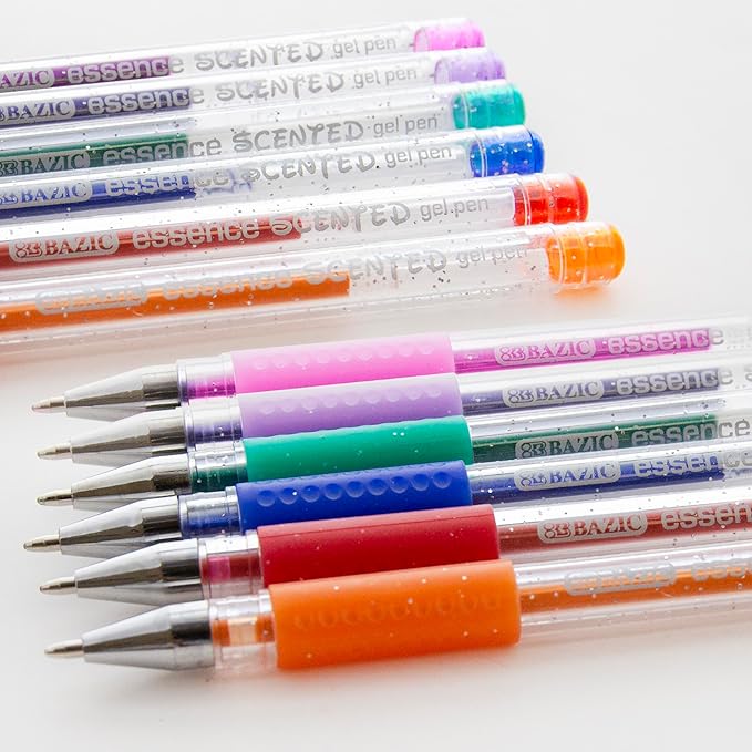 BAZIC Products Essence Scented Glitter Color Gel Pen, Comfort Grip Acid Free Smooth Writing for Drawing Coloring Greeting Card Art Gift (6/Pack), 1-Pack