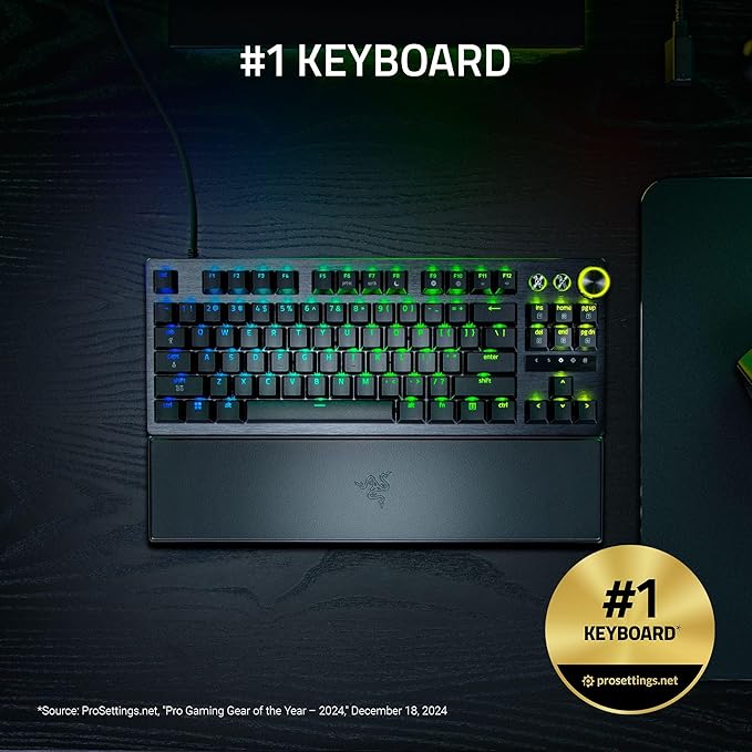 Razer Huntsman V3 Pro TKL 8KHz Esports Gaming Keyboard: Analog Optical Switches Gen 2-8000 Hz Polling Snap Tap - Rapid Trigger - Adjustable Actuation - Media Controls - PBT Keycaps - Black