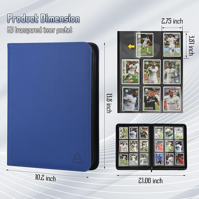 9 Pocket Card Binder - 540 Capacity with Zip Closure Premium, Double-Sided,Sturdy & Sleek PU Leather Protector for MTG, TCG, Sport & Collectible Cards (Dark blue)