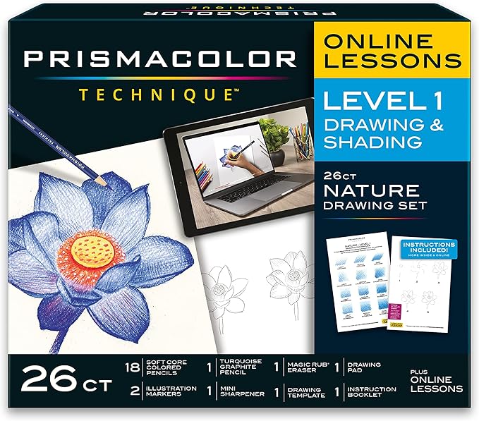 Prismacolor Technique Art Supplies and Digital Art Lessons Nature Drawing Set Level 1 Learn to Draw with Colored Pencils Graphite Pencils and More Flower Drawing 26 Count
