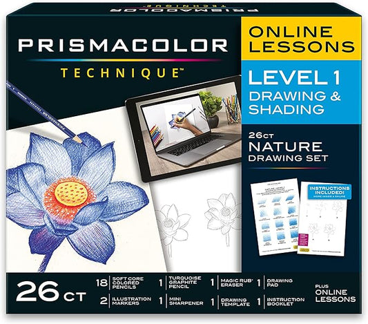 Prismacolor Technique Art Supplies and Digital Art Lessons Nature Drawing Set Level 1 Learn to Draw with Colored Pencils Graphite Pencils and More Flower Drawing 26 Count