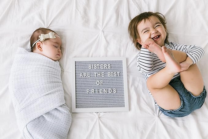 Pearhead Classic Wooden Letterboard, Gender-Neutral Baby Keepsake Nursery Décor, Photo Prop Message Board, Gray and White