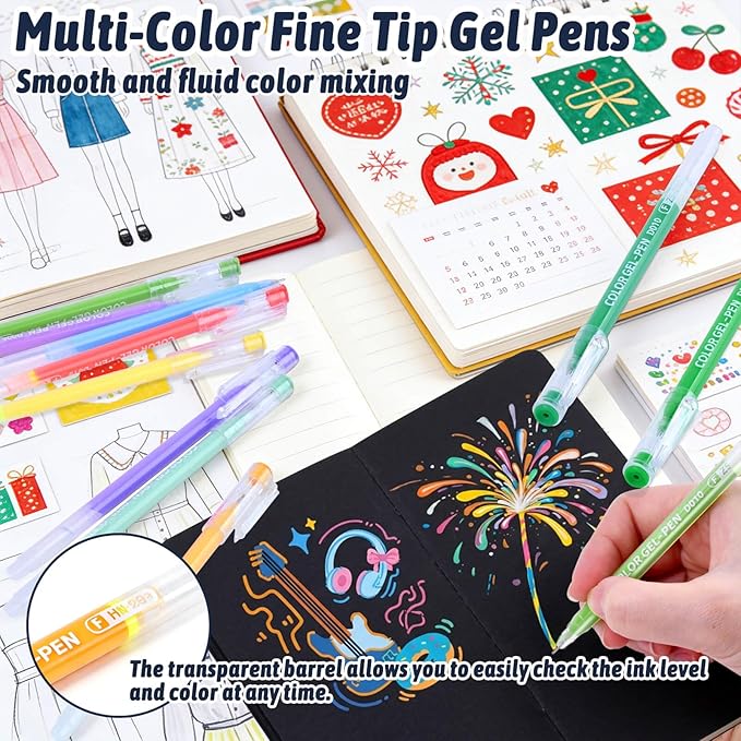 45 Colors Gel Pens for Coloring, Gel Pens Set for Adult Coloring Books No Bleeding, 0.6mm Fine Point Colored Pen Markers for Painting, Doodling, Illustrations, Writing, Art DIY Crafts