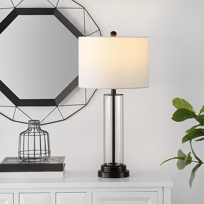 SAFAVIEH Lighting Collection Cassian Modern Contemporary Farmhouse Clear Glass 26-inch Bedroom Living Room Home Office Desk Nightstand Table Lamp (LED Bulb Included)
