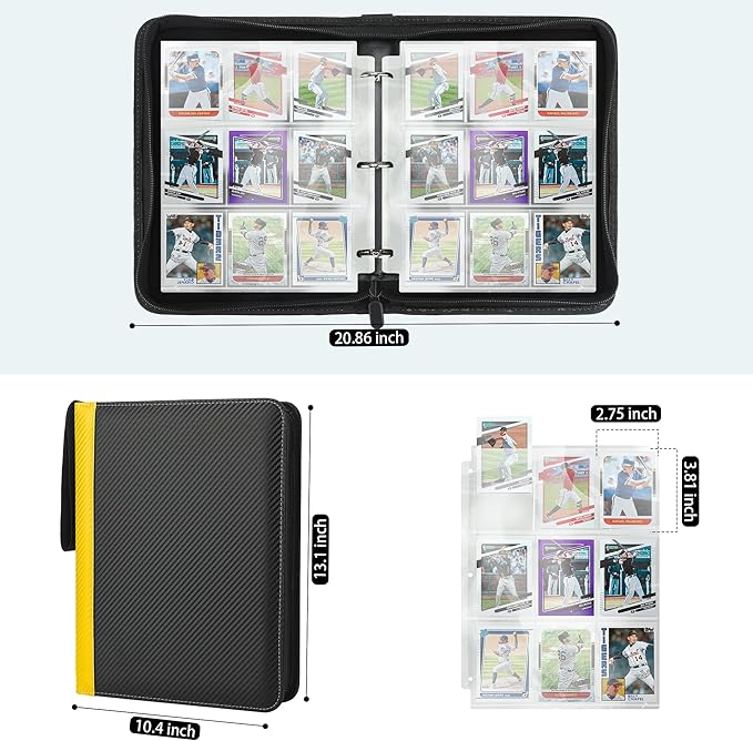 9 Pockets Trading Card Binder with Sleeves Card Organizer, 900 Double Sided Pocket PU Card Collection Binder, Baseball Binder,for Sports Card, MTG, TCG Yugioh Card (Yellow)