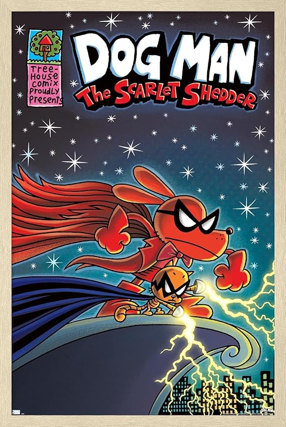 Dog Man - The Scarlet Shedder Wall Poster, 34L" x 22.4W", Blonde Framed Version