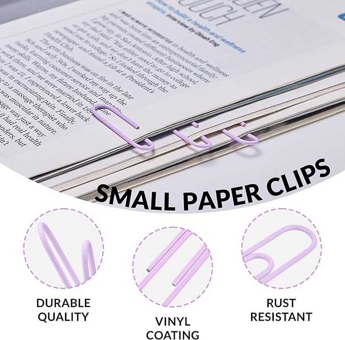 200pcs Paper Clips Binder Clips and Push Pins Set, Mini Clips and Thumb Tacks for Multipurpose Document Organization (Purple)