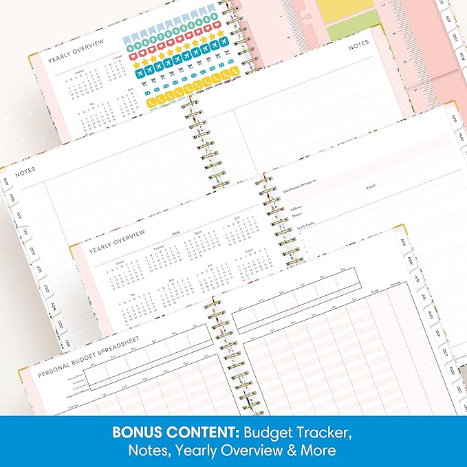 Blue Sky 15 Month 2026-2027 Weekly and Monthly Academic Year Planner Calendar, April 2026 - June 2027, 8.5" x 11", Hard Cover, Wirebound, Laminated Tabs, Storage Pocket, Includes Snap-in Ruler w/Sticky Notes & Sticker Sheet, Londonberry White